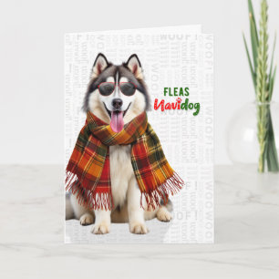 Cartes Pour Fêtes Annuelles Chien malamute mignon Drôle de Fleas Navidog Noël