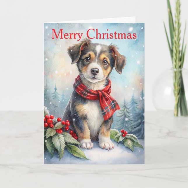 Cartes Pour Fêtes Annuelles Chien mignon à Noël (Devant)