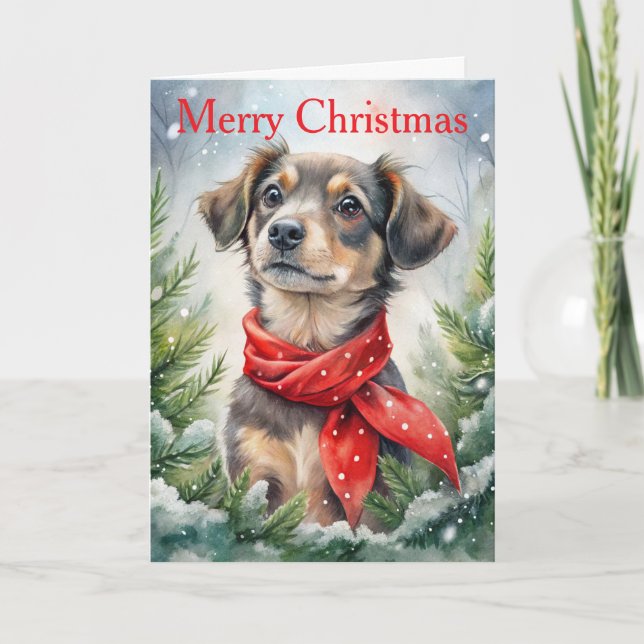 Cartes Pour Fêtes Annuelles Chien mignon à Noël (Devant)