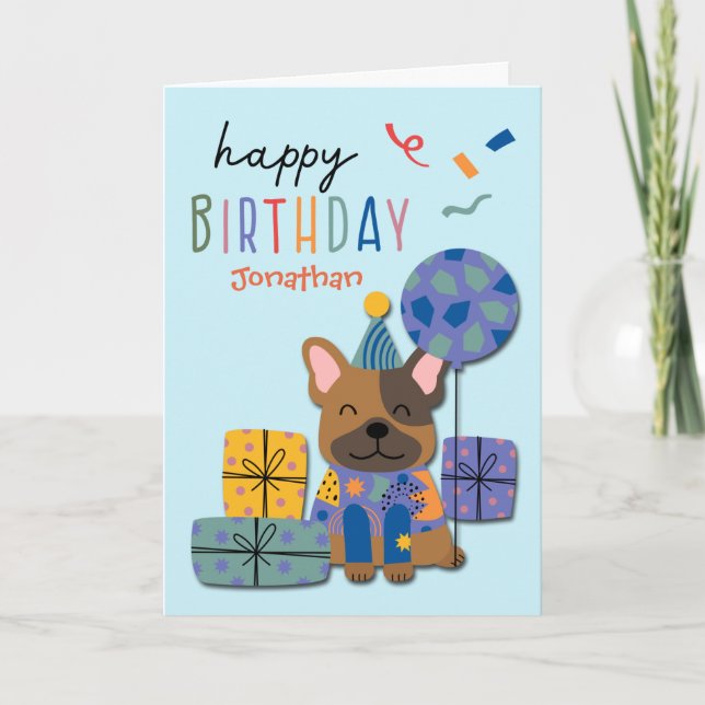 Cartes Pour Fêtes Annuelles Chien mignon avec cadeaux et Anniversaire de enfan (Devant)