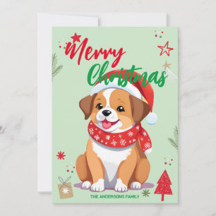 Cartes Pour Fêtes Annuelles Chien mignon chiot santa Noël Vacances Nom de fami