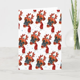 Cartes Pour Fêtes Annuelles Chien mignon de boxe avec rennes Antlers Noël