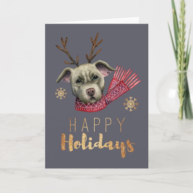 Cartes Pour Fêtes Annuelles Chien mignon de renne de Noël | bonnes fêtes (Devant)