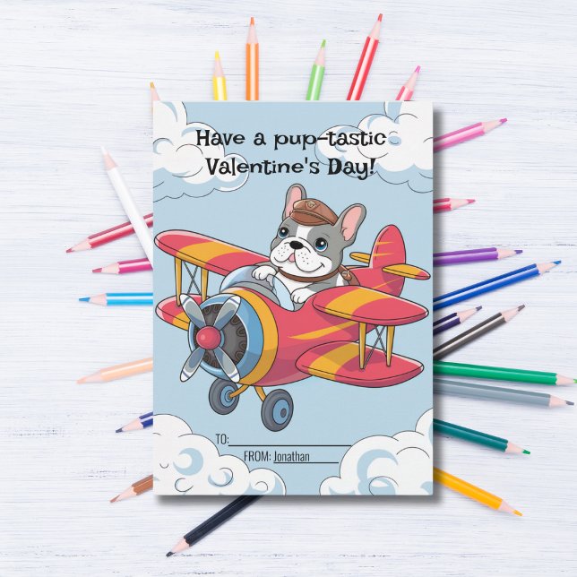 Cartes Pour Fêtes Annuelles Chien mignon et avion dans les nuages Enfants Sain (Créateur téléchargé)