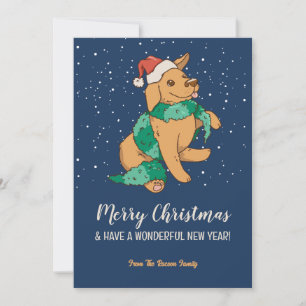 Cartes Pour Fêtes Annuelles Chien mignon Père Noël neige hiver Joyeux Noël