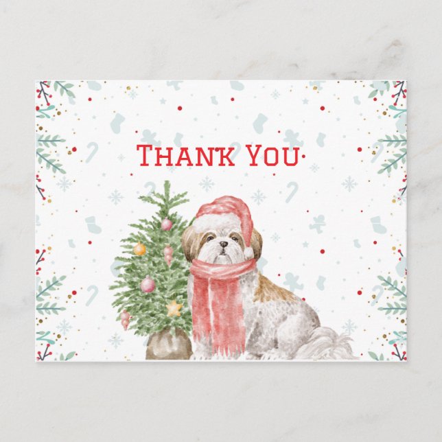 Cartes Pour Fêtes Annuelles Chien mignon Shihtzu Père Noël Casquette Merci de  (Devant)