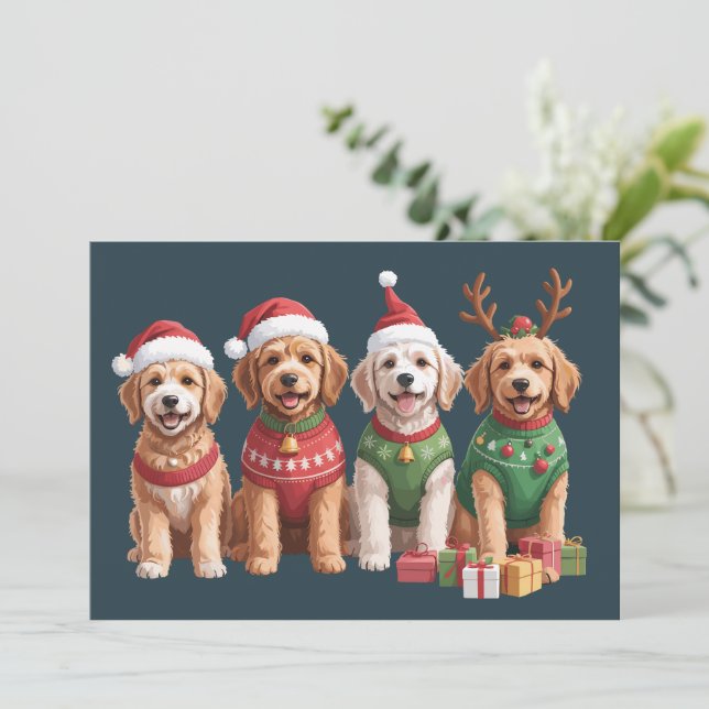 Cartes Pour Fêtes Annuelles Chien Noël Goldendoodle Noël Amateur de Chiens (Debout devant)