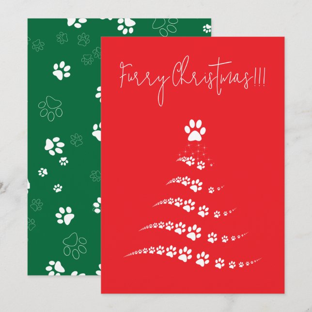 Cartes Pour Fêtes Annuelles Chien Paw Christmas Tree | Fer Noël (Devant / Derrière)
