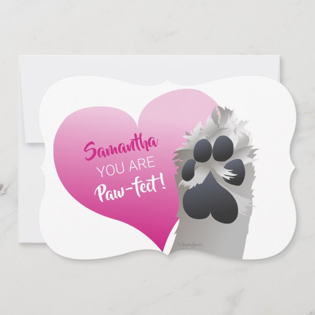 Cartes Pour Fêtes Annuelles Chien Paw, mignonne avec les coeurs roses Valentin (Devant)