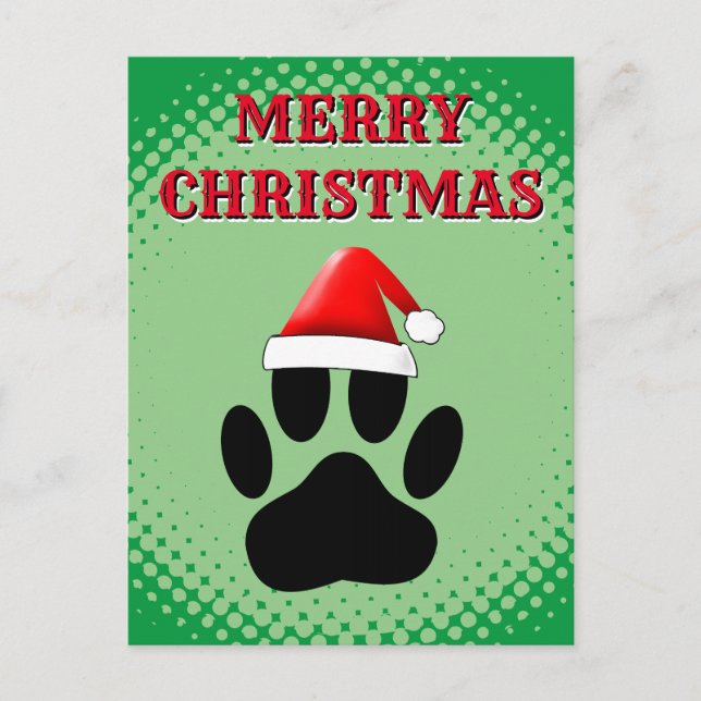 Cartes Pour Fêtes Annuelles Chien Pawprint Santas Casquette (Devant)