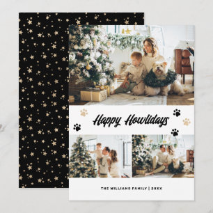 Cartes Pour Fêtes Annuelles Chien Photo Étoiles Noires Élégantes Or