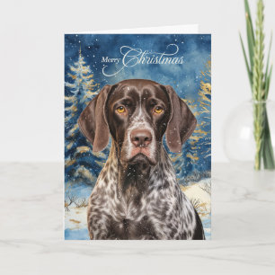 Cartes Pour Fêtes Annuelles Chien Pointer Allemand à poil court Forêt Noël