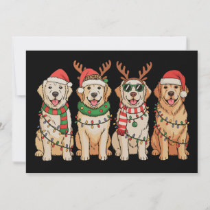 Cartes Pour Fêtes Annuelles Chien Retriever doré de Noël Lumières Xmas Santa