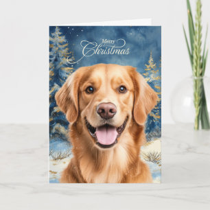 Cartes Pour Fêtes Annuelles Chien Retriever doré Noël en forêt de Woodland