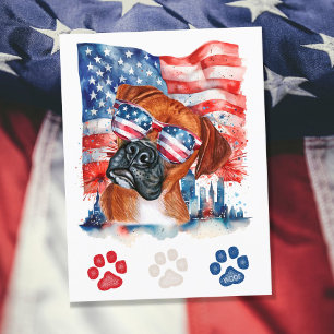 Cartes Pour Fêtes Annuelles Chien rouge blanc et bleu 4 juillet américain