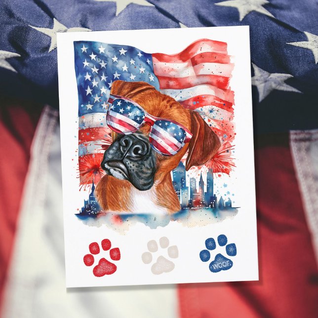 Cartes Pour Fêtes Annuelles Chien rouge blanc et bleu 4 juillet américain (Créateur téléchargé)