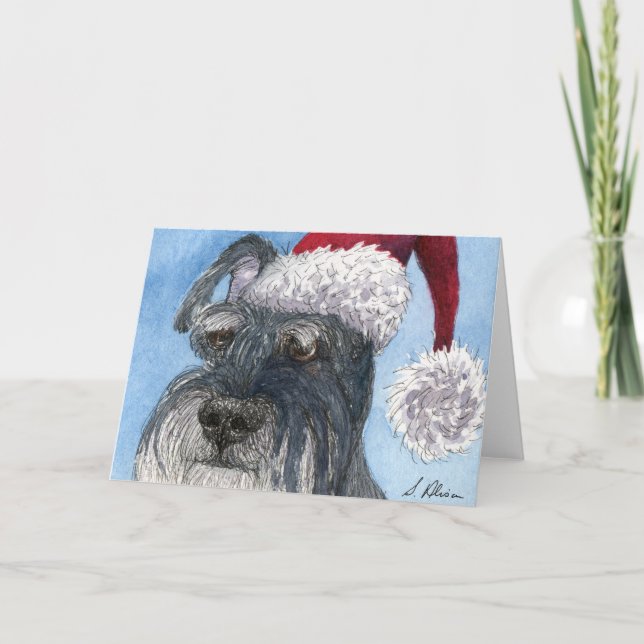 Cartes Pour Fêtes Annuelles Chien Schnauzer portant le chapeau de Santa (Devant)