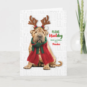 Cartes Pour Fêtes Annuelles Chien Shar Pei Drôle Puces Navidog avec Nom