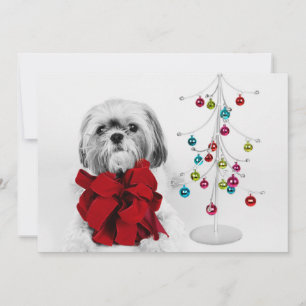 Cartes Pour Fêtes Annuelles Chien Shih Tzu avec arc rouge par jouet arbre de N