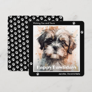 Cartes Pour Fêtes Annuelles Chien Shih Tzu Noir Aquarelle Noël