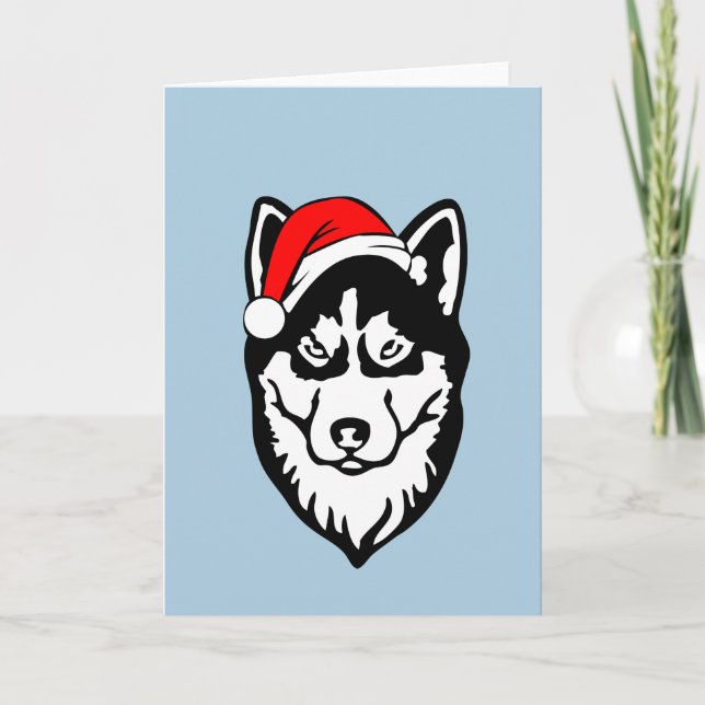 Cartes Pour Fêtes Annuelles Chien sibérien Husky Christmas Santa Hat (Devant)
