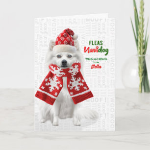 Cartes Pour Fêtes Annuelles Chien Spitz Japonais Drôle Fleas Navidog avec nom