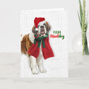 Cartes Pour Fêtes Annuelles Chien St Bernard Drôle Puces Navidog Noël