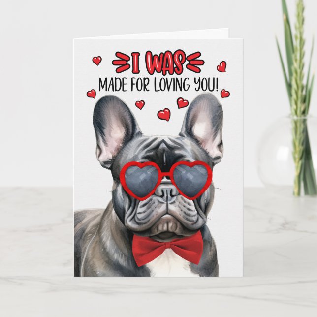 Cartes Pour Fêtes Annuelles Chien-taureau français noir fait pour vous aimer V (Devant)