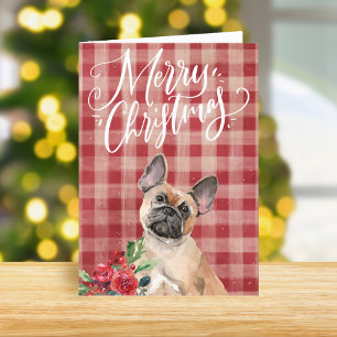 Cartes Pour Fêtes Annuelles Chien-taureaux français Rouge Plaid Noël