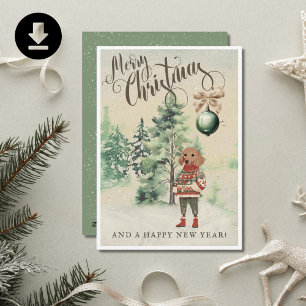 Cartes Pour Fêtes Annuelles Chien teckel à l'aquarelle vintage