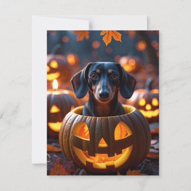 Cartes Pour Fêtes Annuelles Chien teckel de Halloween mignon à l'intérieur d'u (Devant)