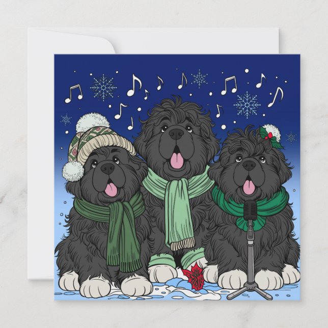Cartes Pour Fêtes Annuelles Chien Terre-Neuve chantant un chant de Noël (Devant)