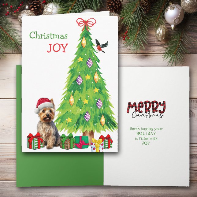 Cartes Pour Fêtes Annuelles Chien Terrier australien, oiseau et arbre de Noël (Créateur téléchargé)