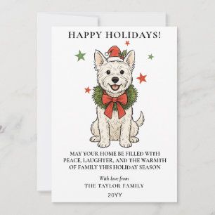 Cartes Pour Fêtes Annuelles Chien Terrier Westie Blanc Mignon Couronne Ruban R
