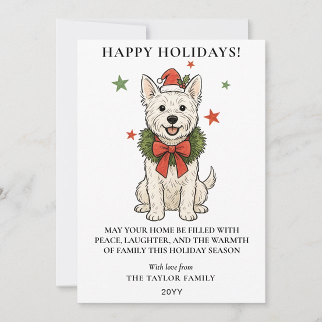 Cartes Pour Fêtes Annuelles Chien Terrier Westie Blanc Mignon Couronne Ruban R (Devant)