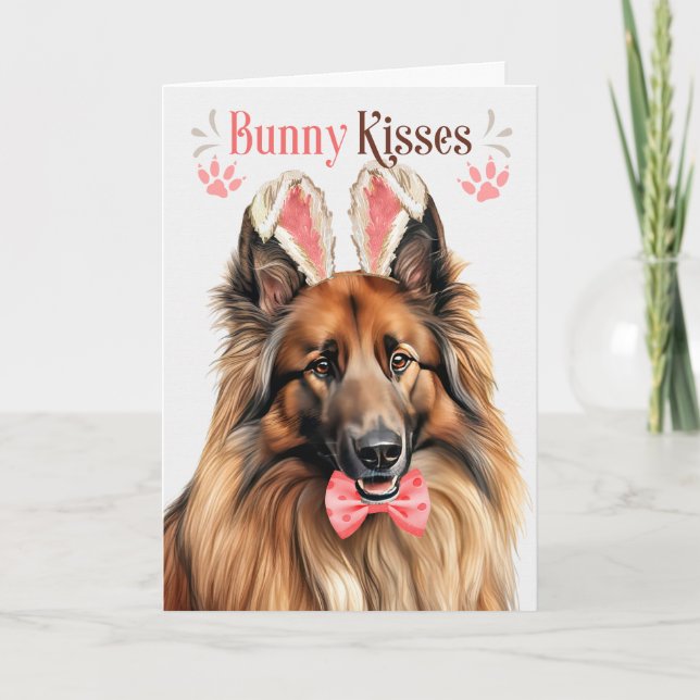 Cartes Pour Fêtes Annuelles Chien Tervuren belge à Bunny Ears pour Pâques (Devant)