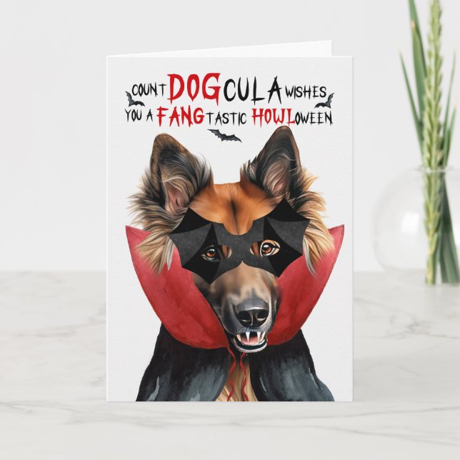 Cartes Pour Fêtes Annuelles Chien Tervuren Belge Drôle Comte Drôle DOGcula Hal (Devant)