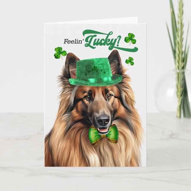 Cartes Pour Fêtes Annuelles Chien Tervuren belge Joyeuse Saint-Patrick (Devant)