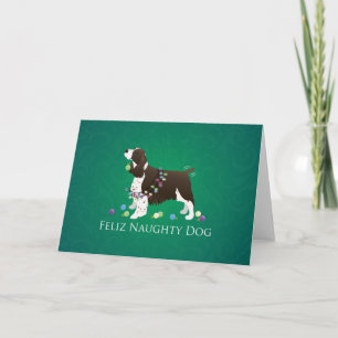 Cartes Pour Fêtes Annuelles Chien vilain de Feliz de chien Brown de springer