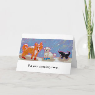 Cartes Pour Fêtes Annuelles Chiens adorables art folklorique peinture d'hiver