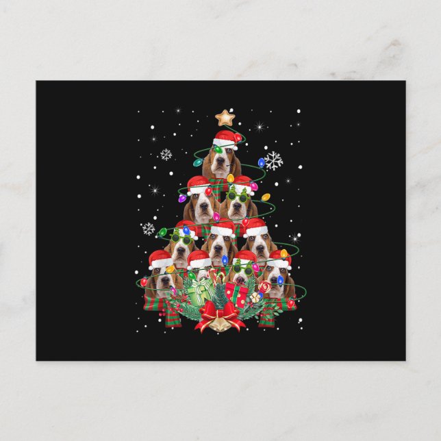 Cartes Pour Fêtes Annuelles Chiens Basset Hound Arbre de Noël Pyjama Cadeaux d (Devant)