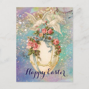 CARTES POUR FÊTES ANNUELLES CHIENS BLANCS AVEC OEUF DE PÂQUES, BOUTEILLE BLEUE