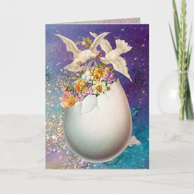 CARTES POUR FÊTES ANNUELLES CHIENS BLANCS, OEUFS DE PÂQUES ET FLEURS JAUNES EN (Devant)