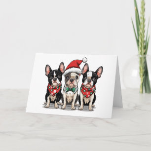 Cartes Pour Fêtes Annuelles Chiens Boston Terrier de Noël
