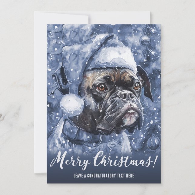 Cartes Pour Fêtes Annuelles Chiens Boxer Bleus Noël (Devant)