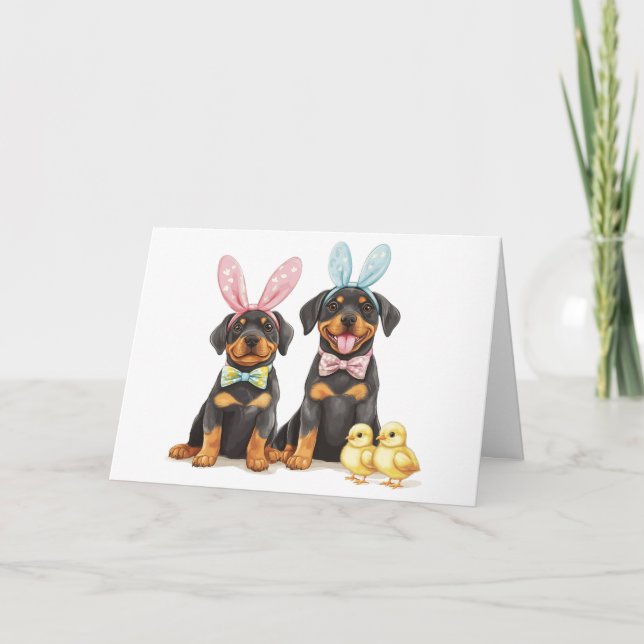 Cartes Pour Fêtes Annuelles Chiens Bunny Oreilles de Pâques Rottweiler (Devant)