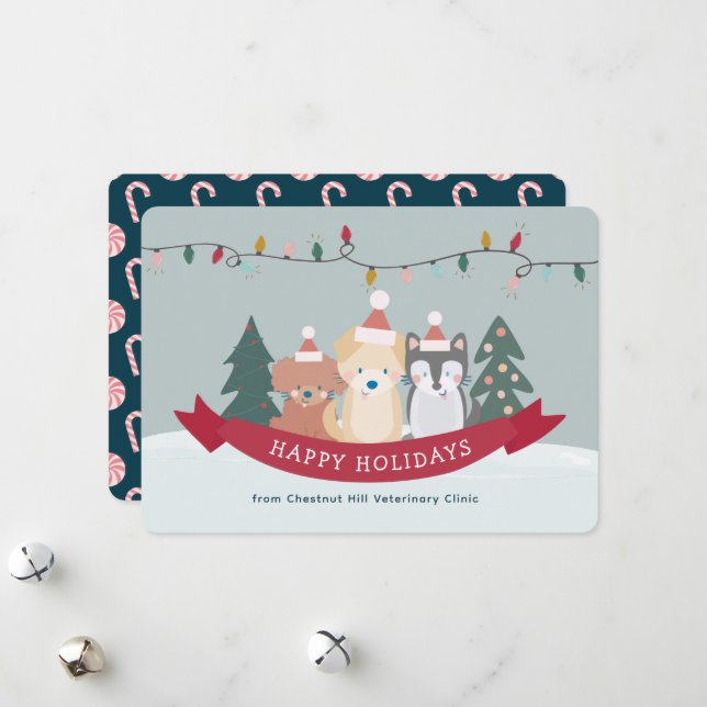 Cartes Pour Fêtes Annuelles Chiens Chiens Chiens Chiens Chiens d'affaires Noël (Devant/Arrière en situation)