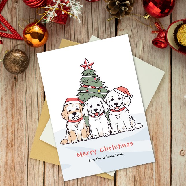 Cartes Pour Fêtes Annuelles Chiens d'aquarelle mignonnes avec chapeaux de Père (Créateur téléchargé)