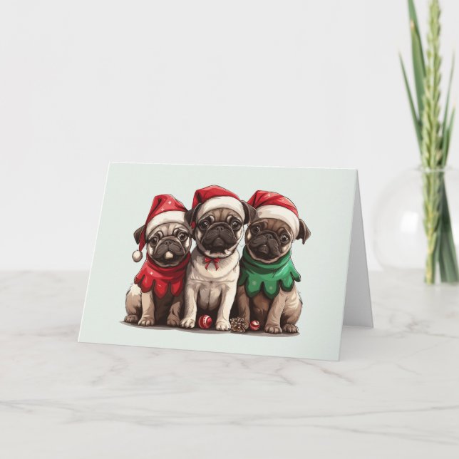 Cartes Pour Fêtes Annuelles Chiens de Carlin de Noël (Devant)