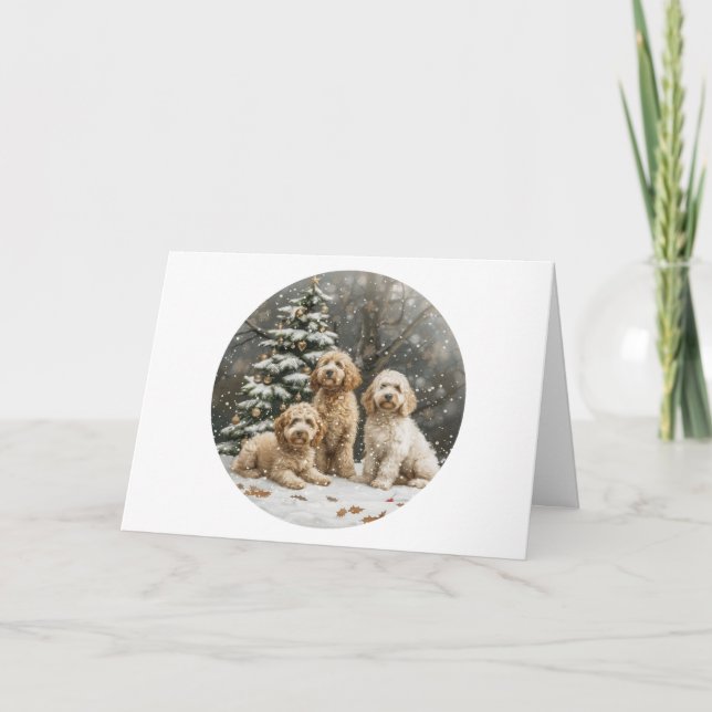 Cartes Pour Fêtes Annuelles Chiens de chiot de Noël Goldendoodle (Devant)